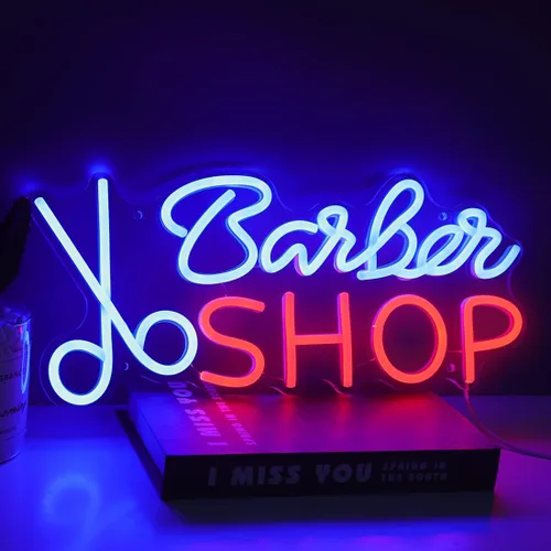 Planzo Letrero de neón para peluquería estudio de peluquería con luz LED para tienda de negocios, logotipo, decoración de pared, luz nocturna de