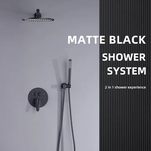 Miniatura 2 de TRUSTMI Sistema de ducha negro mate de 10 pulgadas, desviador de botón desviador montado en la pared redonda de lluvia y ducha de mano con válvula