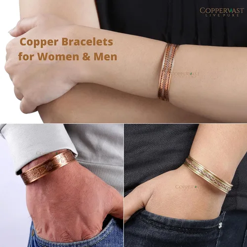 Miniatura 37 de Pulseras de cobre para hombres y mujeres Juego de 3 con caja de regalo Hecho a mano 100% cobre Regalo para mujeres y hombres