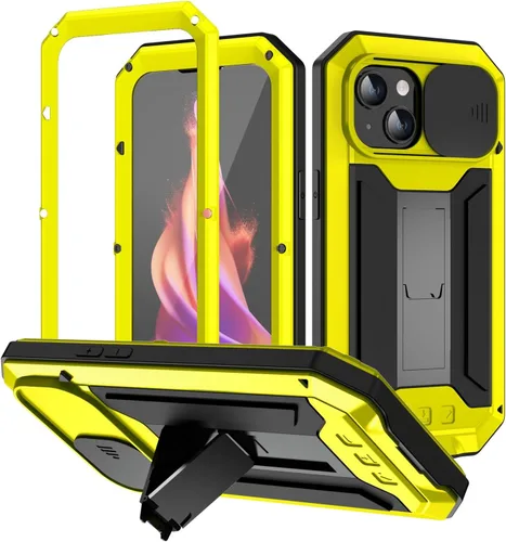 Miniatura 18 de Simicoo Funda compatible con iPhone 14 con protector de cámara de pantalla con función atril, resistente al agua, de metal militar, resistente