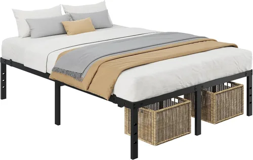 Miniatura 3 de Yaheetech Marco de Cama de Metal de 18 Pulgadas de Alto Tamaño Full con Espacio de Almacenamiento, Soporte de Listones Resistente, Fácil Montaje, No