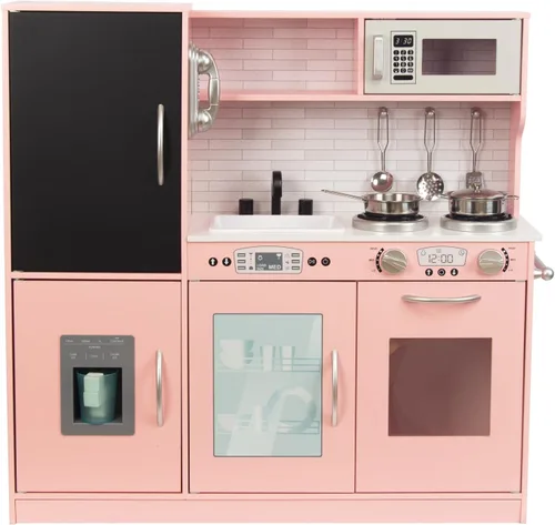 Miniatura 9 de Juego de cocina para niños de 3 a 8 años, cocina de madera con accesorios de cocina y alimentos de corte, incluyendo horno, estufa, grifo