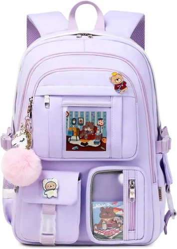 Miniatura 8 de Mochila para niñas con accesorios, mochila para laptop y libros de 16 pulgadas, bolsa escolar kawaii, mochila para universidad, viaje y día a día