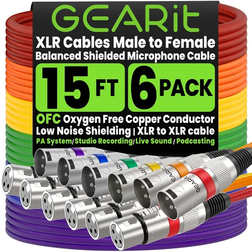 Miniatura 15 de GEARit XLR Cables de 1 pie 6 unidades de varios colores, cable de micrófono XLR macho a hembra, cable de micrófono blindado equilibrado