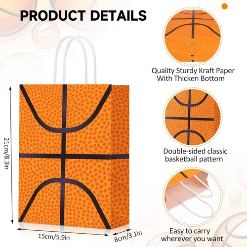 Miniatura 2 de Leinuosen 50 bolsas de fiesta de baloncesto y tenis, regalo de béisbol y tenis, bolsas de golosinas con asa para deportes temáticos suministros