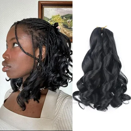 Miniatura 48 de Cabello rizado francés trenzado de 10 pulgadas, color 4, cabello rizado preestirado, 8 paquetes de trenzas de ganchillo de rizo francés para trenzas