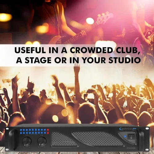 Miniatura 7 de Technical Pro Amplificador de potencia profesional de DJ de 2 canales de 1000 vatios 2U con ventiladores de doble velocidad de enfriamiento
