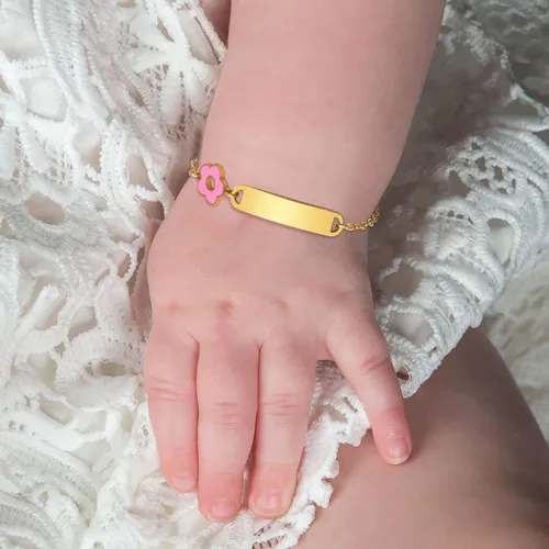 Miniatura 104 de Pulsera de barra para bebé: chapado en oro de 18 quilates, pulsera con placa de identificación personalizada para niños pequeños de mamá, nombre