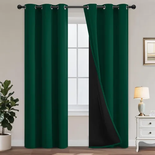 Miniatura 331 de Yakamok Cortinas negras, cortinas de ventana con aislamiento térmico y eficiencia energética para dormitorio, cortinas opacas completas y cortinas