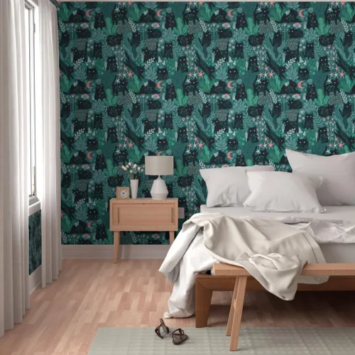 Miniatura 5 de Spoonflower Papel tapiz para despegar y pegar, diseño de gatos del bosque verde, hada, elfos, gatito, verano, primavera, gatito, bebé, niño, papel