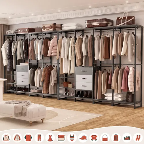 Miniatura 6 de Aheaplus Organizador de Closet de Madera para Colgar Ropa, Perchero de Ropa Resistente, Sistema de Closet en Esquina en Forma de L Grande con 3