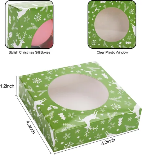 Miniatura 2 de 60 cajas de galletas de Navidad de 4.3 x 4.3 x 1.2 pulgadas, cajas de panadería de Navidad con ventana redonda transparente para panadería