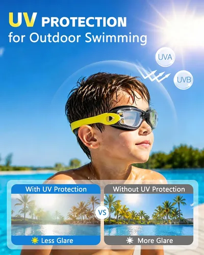 Miniatura 5 de EverSport Gafas de natación para niños, paquete de 2 gafas de natación para niños y adolescentes, gafas de natación antivaho anti-UV para jóvenes