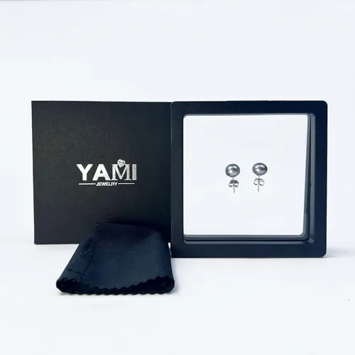 Miniatura 24 de YAMI Black/Grey/White Pearl Earrings, Real Cultured Pearl, 925 Sterling Silver Stud Earrings Plated with 18K Gold, Classic & Elegant Jewelry Gifts