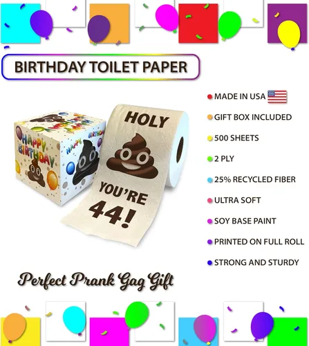 Miniatura 3 de Printed TP Holy You're 44 Birthday - Papel higiénico para regalo de cumpleaños 44, divertido regalo de broma de papel higiénico, novedad y únicos