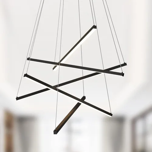 Miniatura 10 de Candelabro moderno negro redondo LED colgante, lámpara contemporánea, luz colgante regulable para comedor, cocina, dormitorio, sala de estar, 68 W