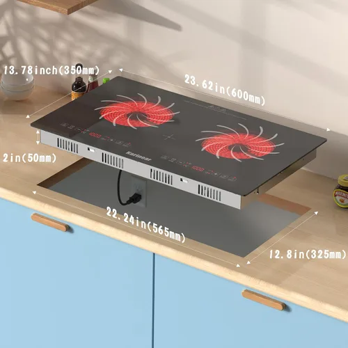 Miniatura 5 de Karinear Estufa eléctrica portátil de 2 quemadores de 110 V, estufa eléctrica portátil de 24 pulgadas, estufa de cerámica radiante, sensor táctil
