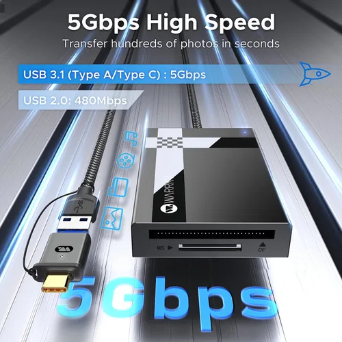 Miniatura 4 de Lector de Tarjetas SD 7 en 1, WARRKY [Conector Dual USB3.0/USB C, Cable de Nylon de 2.5 Pies] Hub Adaptador de Tarjeta de Memoria de Cámara
