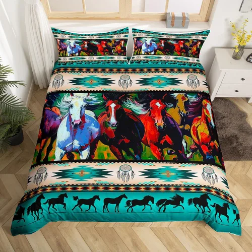 Miniatura 30 de Juego de funda de edredón con diseño de caballos, atrapasueños para niños, adolescentes, hombres, funda de edredón con estampado de caballos