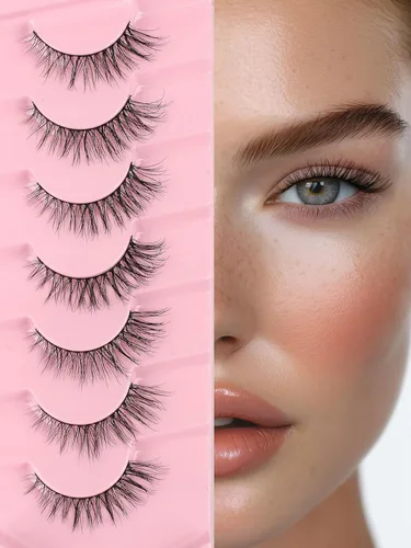 Miniatura 20 de Pestañas postizas naturales de ojo de gato, pestañas falsas Wispy de 14 mm, aspecto natural, banda delgada de 0.1 mm, pestañas postizas de tira 3D