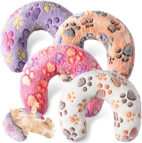 Miniatura 7 de Sweetude 4 almohadas para gatos, cama de cachorro, mullidas y calmantes para mascotas, regalos suaves con forma de media rosquilla en forma de U
