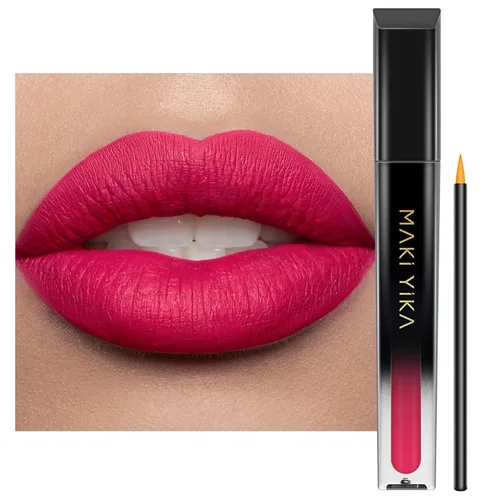 Miniatura 57 de MAKI YIKA Lápiz labial rojo burdeos para mujer, pintalabios de larga duración, sin manchas, mate, líquido, a prueba de transferencia, sin crueldad
