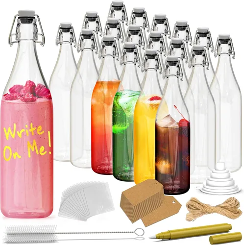 Miniatura 12 de Nevlers Botellas de vidrio con tapa abatible de 33 onzas con tapones, botella de vidrio abatible con tapa, paquete de 6 botellas resellables de 1