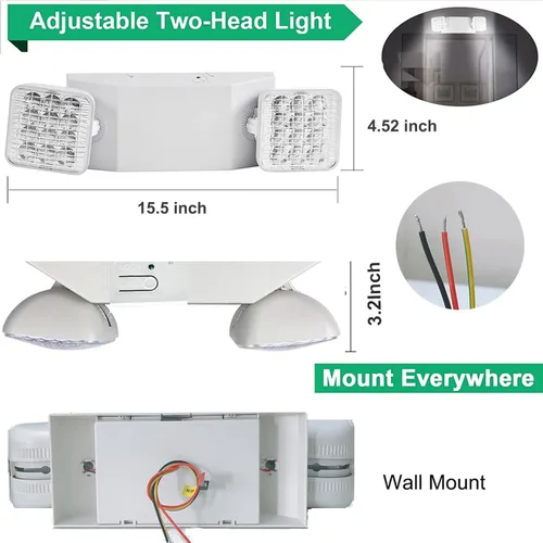 Miniatura 5 de Luces LED de emergencia para fallos de energía en el hogar, paquete de 24 con batería de respaldo, lámpara de emergencia comercial de doble cabezal