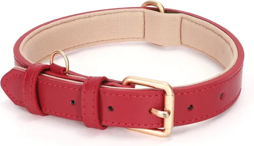 Miniatura 12 de WHIPPY Collar de cuero para perro pequeño y mediano, ajustable, suave, transpirable, de cuero, acolchado, con hebilla de aleación, resistente al