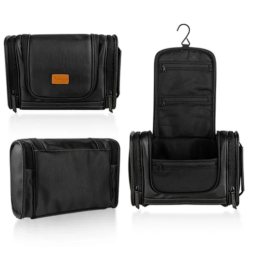 Miniatura 3 de MIRASON Neceser de viaje, bolsa de aseo colgante para hombres, bolsa de ducha de viaje de cuero para artículos de tocador, bolsa de baño con gancho