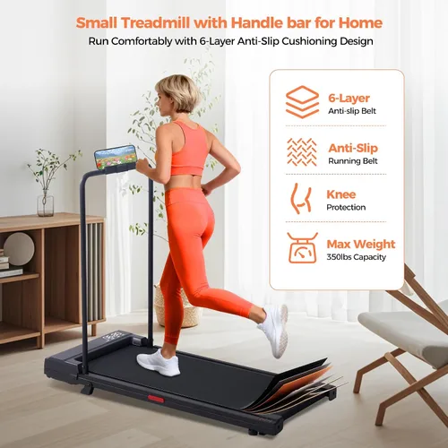 Miniatura 9 de Walking Pad Treadmill with Incline, 2026 Upgrade Portable Under Desk Treadmill for Home Small with Handles, 3.0HP Walking Pad with Handle Bar