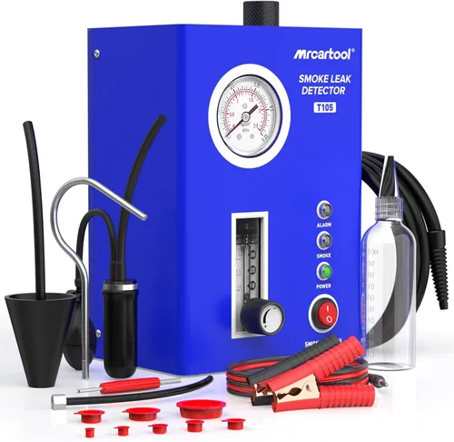 T105 Detector de fugas de máquina de humo automotriz, probador de humo con bomba de aire integrada y manómetro de presión, kit de herramientas de
