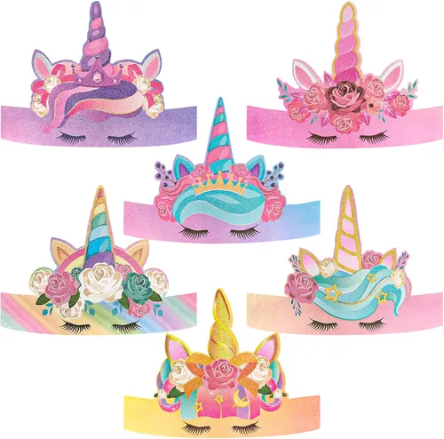 Miniatura 6 de WERNNSAI Coronas de fiesta de sirena, 12 piezas de decoración de fiesta de cumpleaños de sirena, coronas de princesa de papel con purpurina