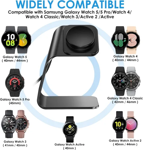 Miniatura 2 de NANW Base de carga compatible con Samsung Galaxy Watch 7/6/5 Pro/4/3/Active 2 - Cable de carga de repuesto USB, accesorios de soporte de muelle