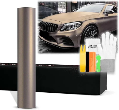 Miniatura 11 de 2 piezas de 4 x 8 pulgadas (3.9 in x 7.9 in) de selenita gris PET mate metálico vinilo adhesivo para auto auto hoja de película de película libre