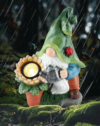 iStatue Figuras solares grandes de gnomo de jardín, estatua pintada a mano de 12 pulgadas de alto para decoración de patio al aire libre, adornos de
