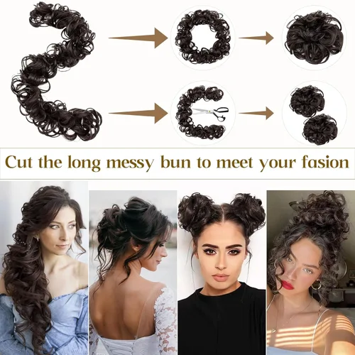 Miniatura 5 de Benehair Moño desordenado, moño de Juva, coletero, esponjoso, rizado, estilo touseld updo, extensión de cola de caballo envolvente de 32 pulgadas