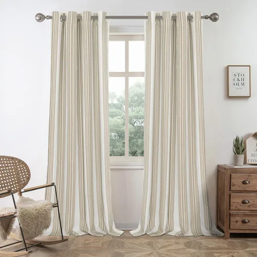 Miniatura 19 de DriftAway Chris Linen - Cortinas opacas con capa térmica y reductora de sonido, 63 pulgadas de largo para dormitorio, cortinas estampadas a rayas