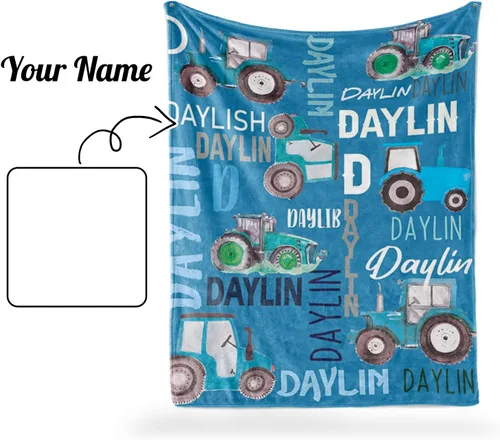 Miniatura 8 de Manta personalizada de tractores, nombre personalizado con diseño de camiones de tractor agrícola, manta de cama de franela de felpa suave
