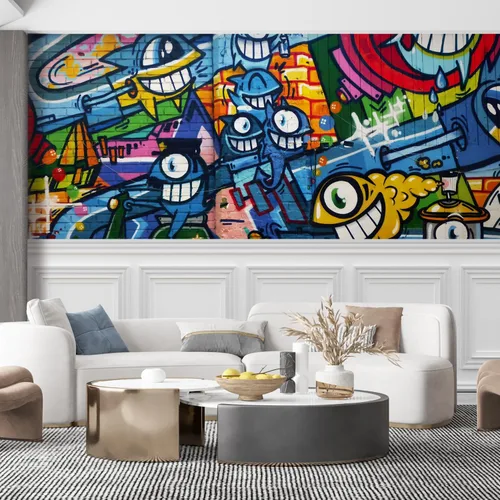 Miniatura 11 de SIGNFORD - Papel tapiz de colorido diseño de graffiti, removible para dormitorio o sala de estar, 100 x 144 pulgadas Graffitis-1911-m04