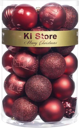 KI Store Bolas de Navidad Borgoña 34 piezas 2.36-Pulgadas Adornos de Decoración para Árbol de Navidad para Árbol de Navidad Vacaciones Corona