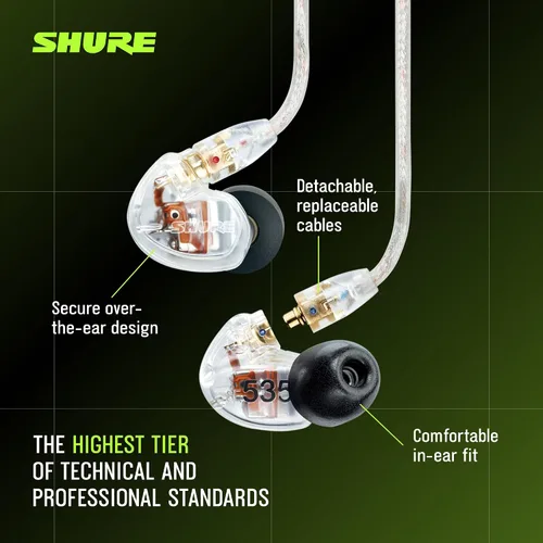 Miniatura 5 de Shure SE535-CL Auriculares Profesionales con Aislamiento de Sonido, Sonido de Alta Definición + Graves Naturales, Tres Drivers, Ajuste Intrauditivo