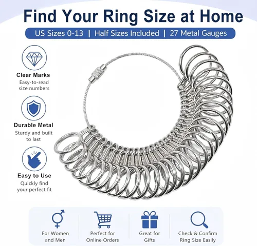 Miniatura 7 de Juego de herramientas de medición para medir anillos de metal, herramienta de medición de anillos para mujeres y hombres, tamaño de EE. UU. 0-13