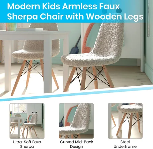 Miniatura 4 de Flash Furniture Zula - Silla moderna acolchada de piel de oveja sintética para niños, tapizado acolchado de piel de oveja sintética color blanco