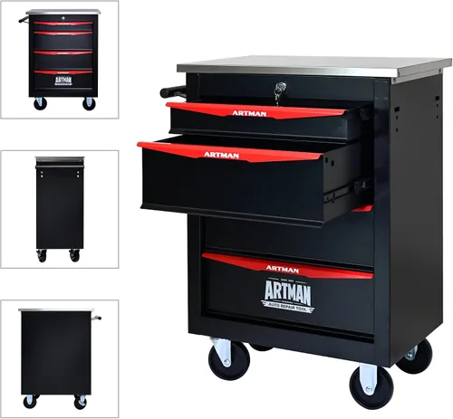 Miniatura 5 de Runboll Caja de Herramientas Rodante de 4 Cajones con Casillero, Carro de Herramientas de Metal Móvil con Cerradura de 22.2" de Profundidad, Caja
