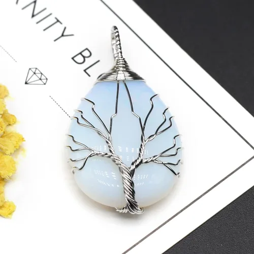 Miniatura 6 de 4 colgantes de piedra natural, forma de gota de agua, chakra, cristal, ágata, alambre de piedra, tejer, diseño de árbol de la vida, para hacer