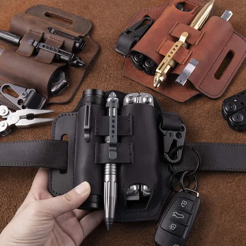 Miniatura 8 de Gentlestache - Funda de cuero para Leatherman, funda multiherramienta, EDC, organizador de bolsillo con llavero para cinturón y funda para linterna