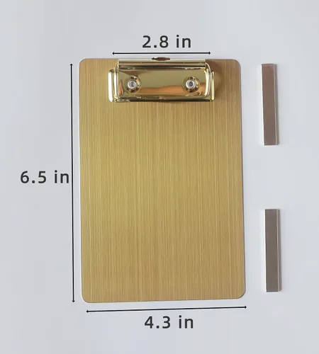 Miniatura 3 de Portapapeles magnéticos de acero inoxidable 4 x 6, portapapeles dorados pequeños tamaño A6, tablero de clip de metal con clip de perfil bajo
