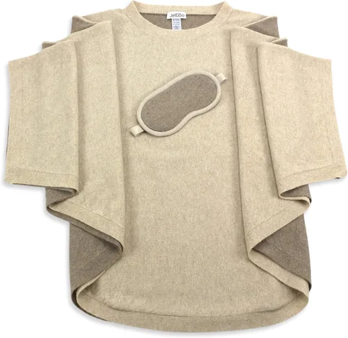Jet&Bo 100% puro cachemira Poncho y máscara de ojos Set de viaje Beige en caja de regalo