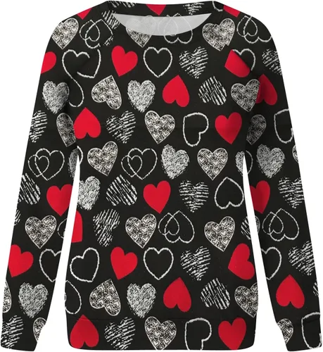 Miniatura 77 de Sudadera de manga larga con estampado de leopardo y corazón para mujer, para el día de San Valentín, sin botones, para niñas, regalos